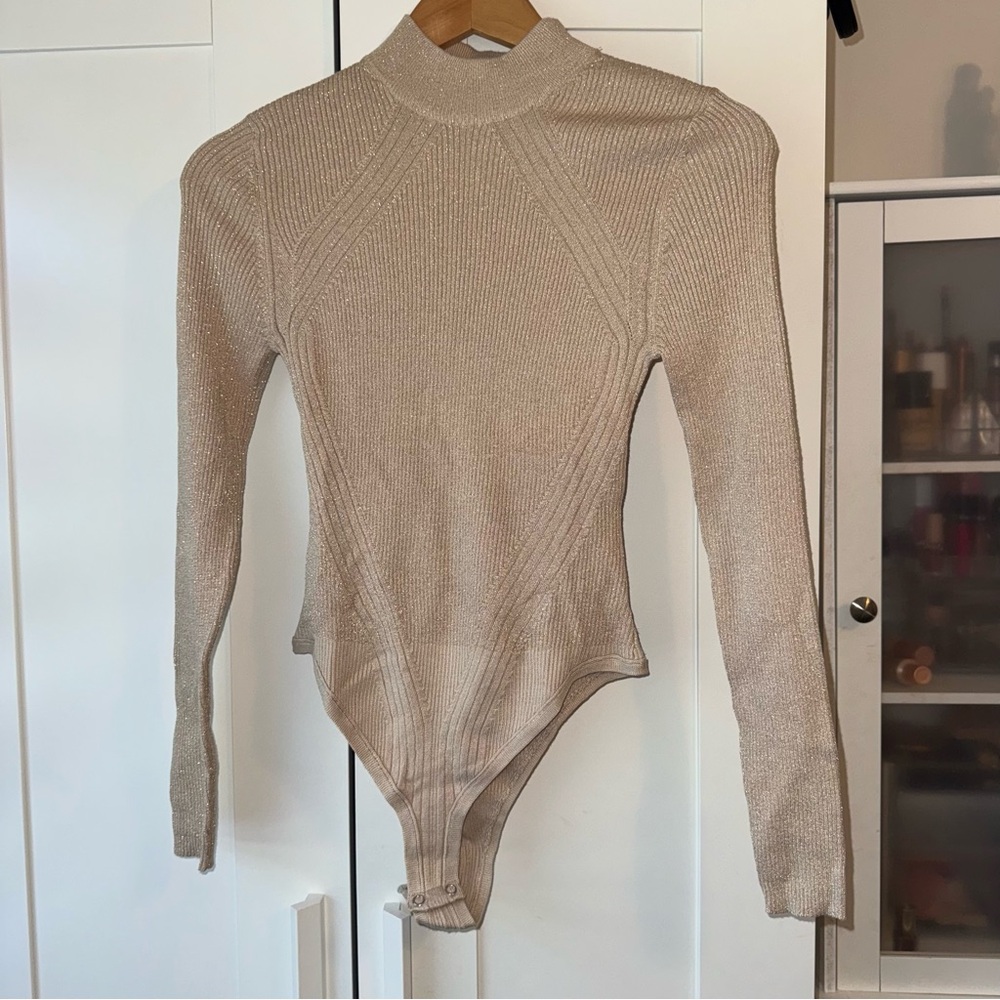 Sparkly Beige Open Back Bodysuit
